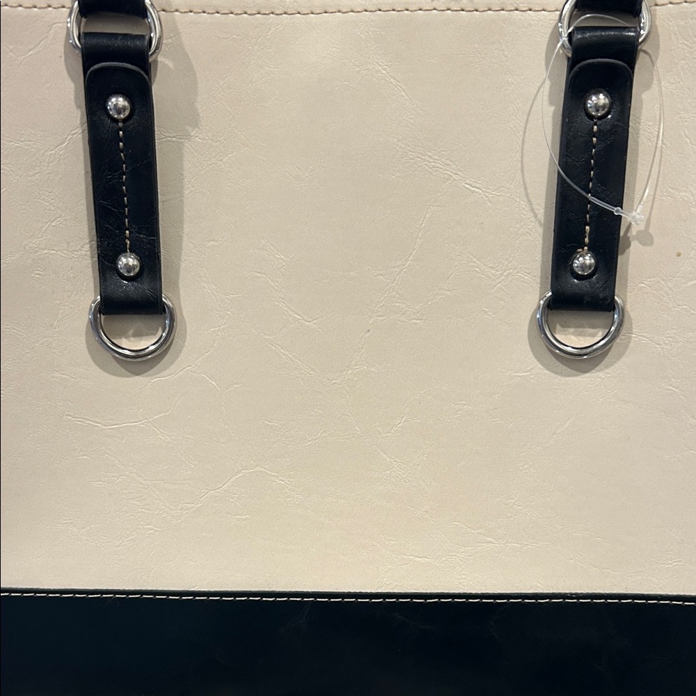 Elegant Black and Cream Women's Handbag -faux leather 3 compartments - Picture 2 of 9
